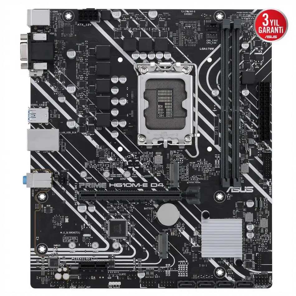 Asus Prıme H610m-e D4-csm, 2xddr4, 2x M.2, D-sub, Hdmı, Dp, 12-13.14.nesil, Lga1700 Soket, Anakart