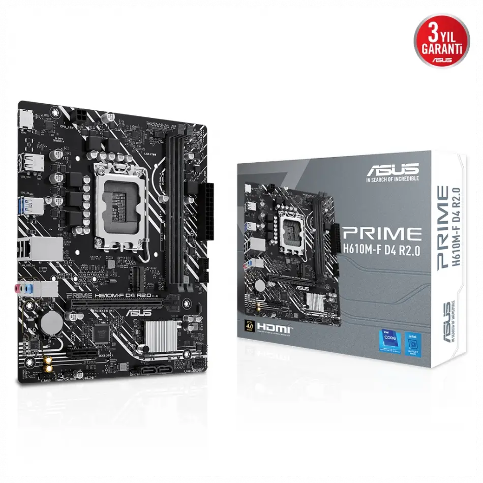 Asus Prıme H610m-f D4 R2.0, 2xddr4, M.2, Hdmı, 12-13.14.nesil, Lga1700 Soket, Anakart