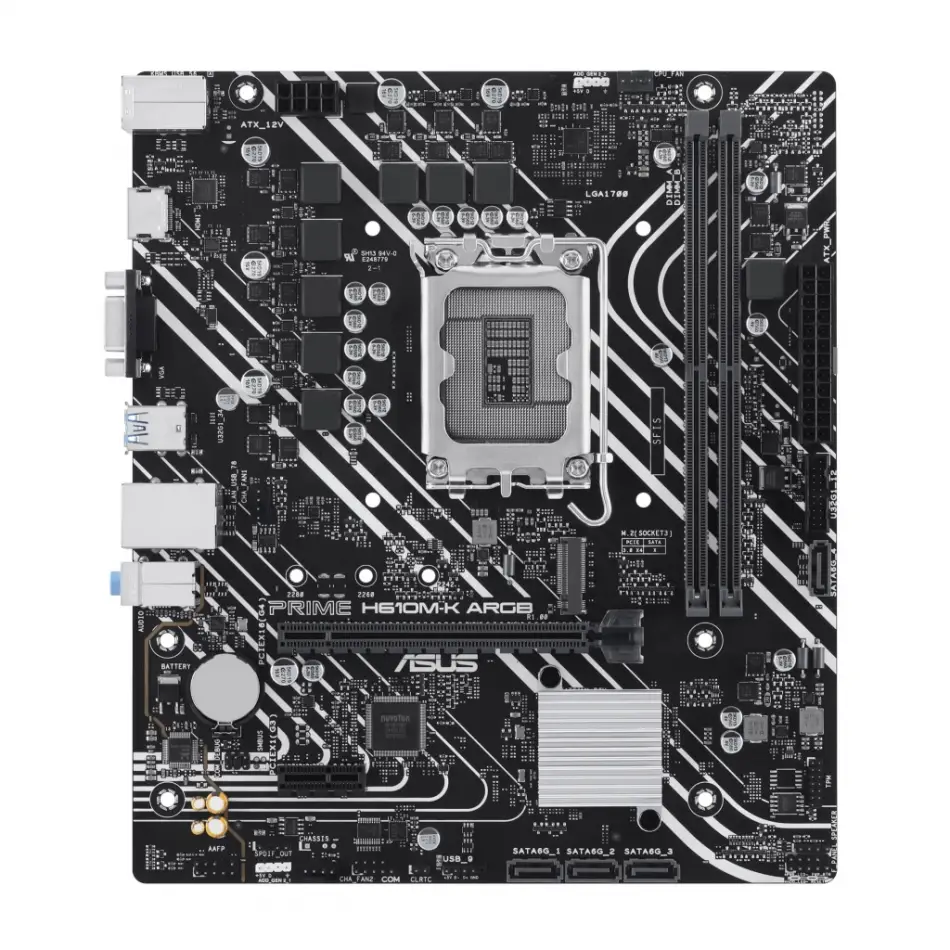 Asus Prıme H610m-k Argb, 2xddr5, M.2,d-sub, Hdmı,12-13.14.nesil, Lga1700 Soket, Anakart
