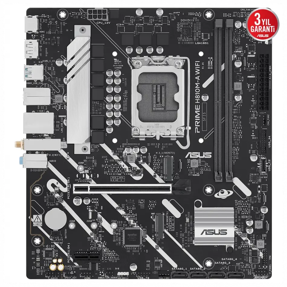 Asus Prıme H810m-a Wıfı, 2xddr5, 2x M.2, Hdmı, Dp, Wi-fi 6, Bluetooth 5.3, Intel Core Ultra Cpu(seri 2), Lga1851 Soket, Atx Anakart