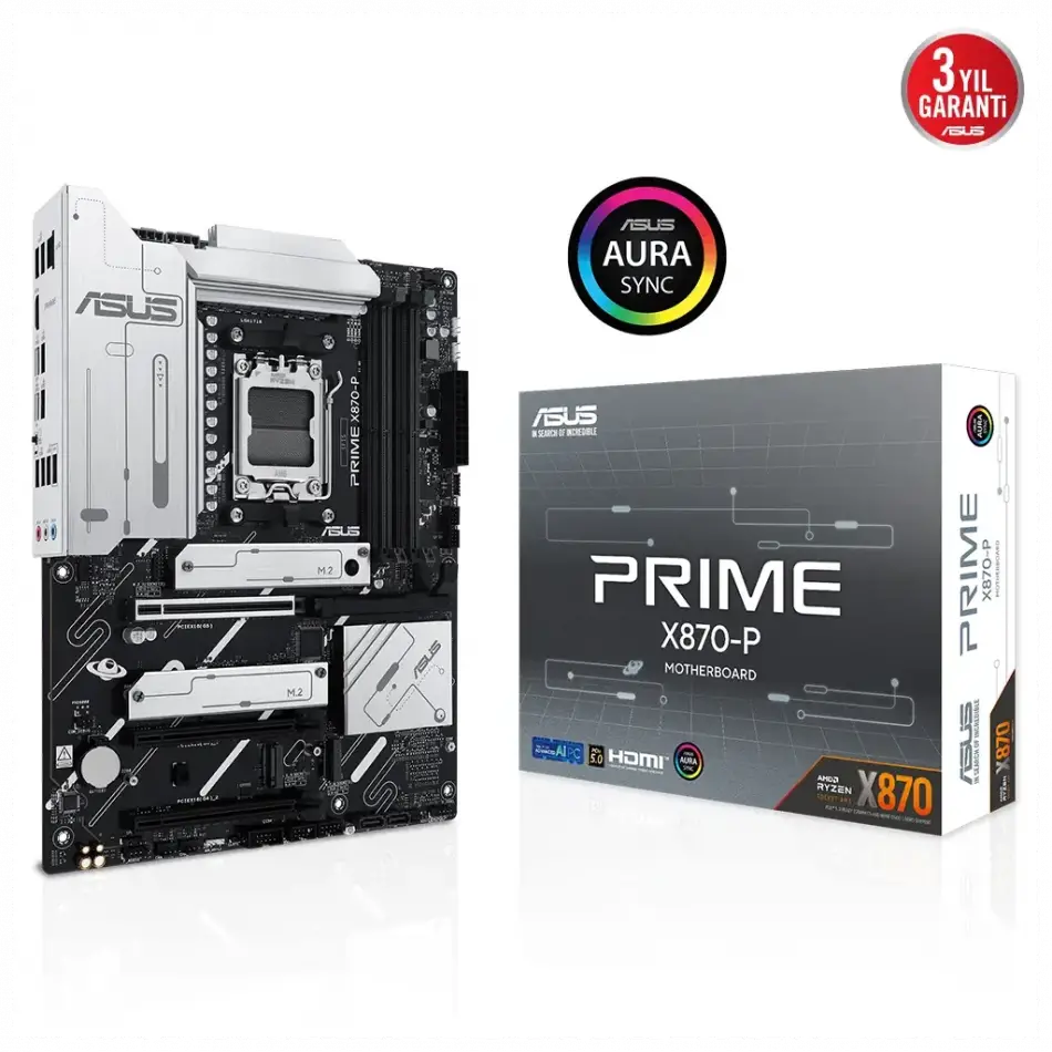 Asus Prıme X870-p, 4xddr5, 4xm.2, Hdmı, Dp, Type-c, Am5 Soket Gamıng Anakart