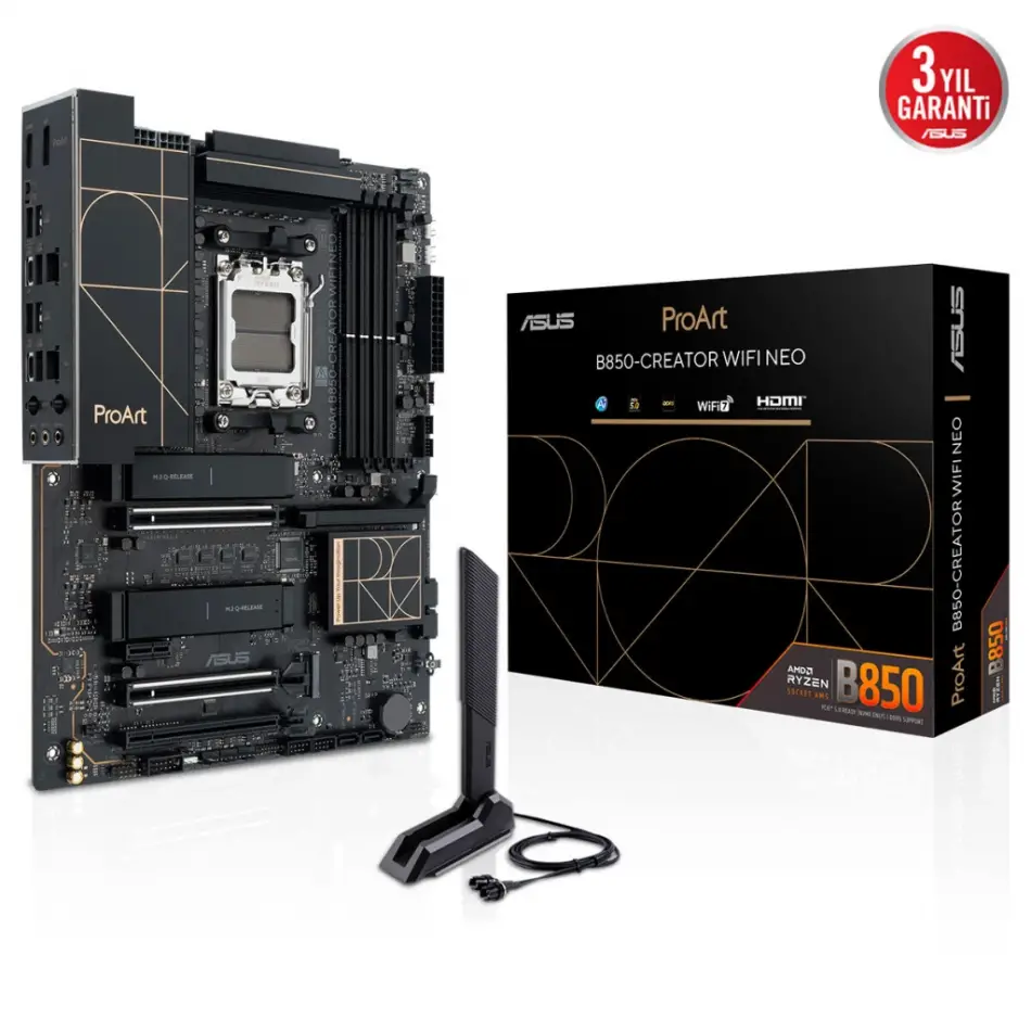 Asus Proart B850-creator Wıfı Neo, 4xddr5, 3xm.2, Hdmı, Dp, Type-c, Pcıe 5.0, Wi-fi 7, Bluetooth V5.4, Am5 Soket Gamıng Anakart