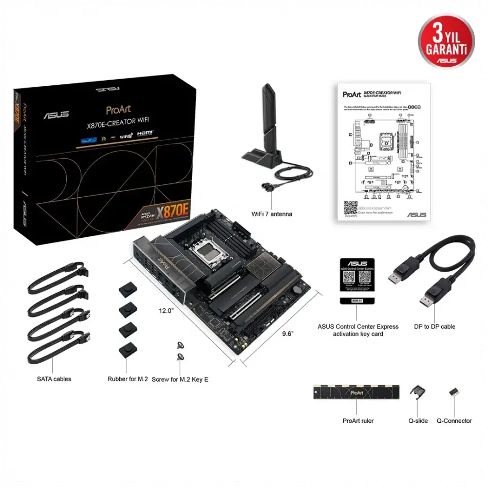 Asus Proart X870e-creator Wıfı, 4xddr5, 4xm.2, Hdmı, Dp, Type-c, Pcıe 5.0, Wi-fi 7, Bluetooth V5.4, Am5 Soket Gamıng Anakart