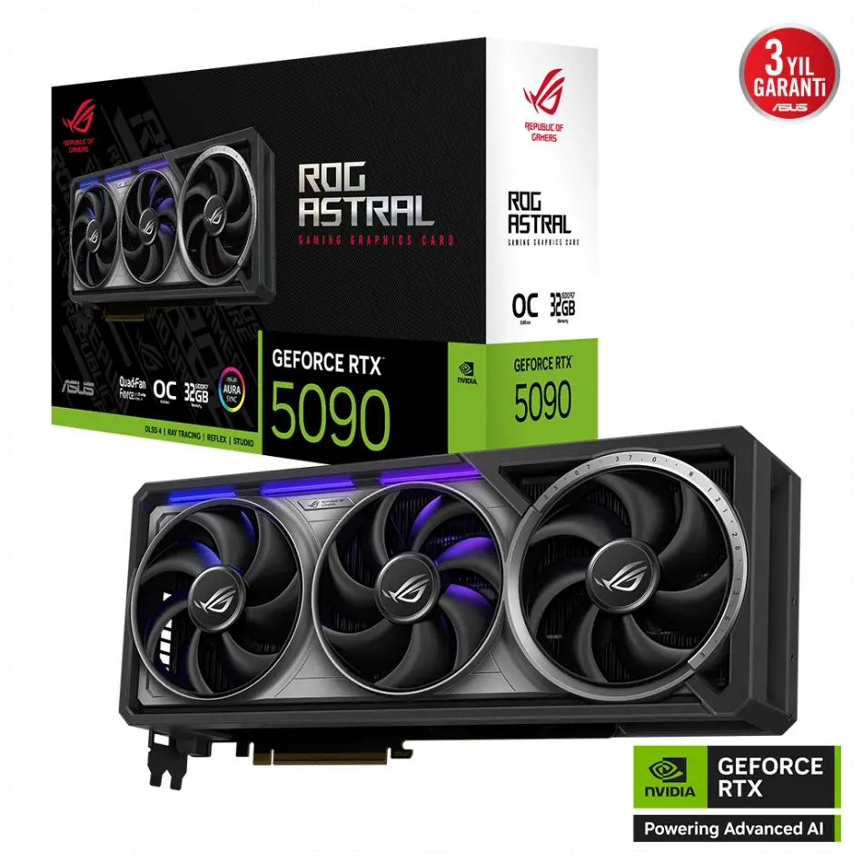 Asus Rog-astral-rtx5090-o32g-gamıng, 32gb, 512bit, Gddr7, 2xhdmı, 3xdp Gamıng Ekran Kartı