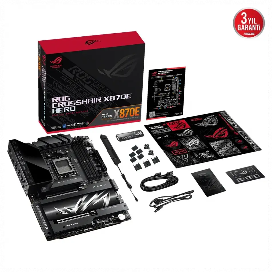 Asus Rog Crosshaır X870e Hero, 4xddr5, 5xm.2, Hdmı, Dp, Type-c, Pcıe 5.0, 2xwi-fi 7, Bluetooth V5.4, Am5 Soket Gamıng Anakart