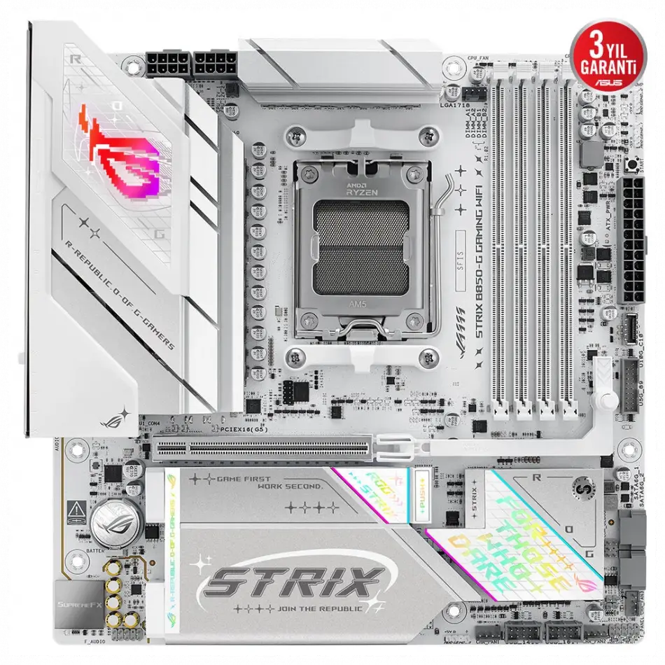 Asus Rog Strıx B850-g Gamıng Wıfı, 4xddr5, 4x M2, Hdmı, Dp, 2xtype-c, Wi-fi 7, Bluetooth V5.4, Am5 Soket Gamıng Anakart