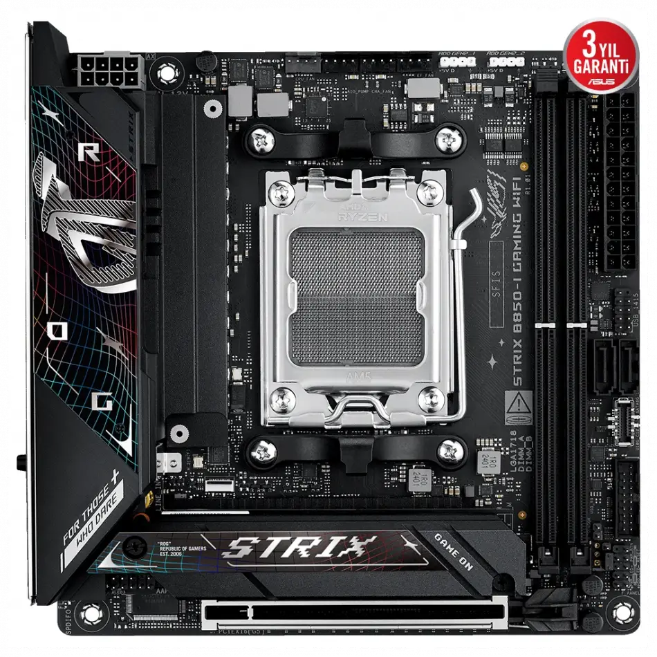 Asus Rog Strıx B850-ı Gamıng Wıfı, 2xddr5, 2xm.2, Hdmı, Dp, Type-c, Wi-fi 7, Bluetooth V5.4, Mini Itx, Am5 Soket Gamıng Anakart