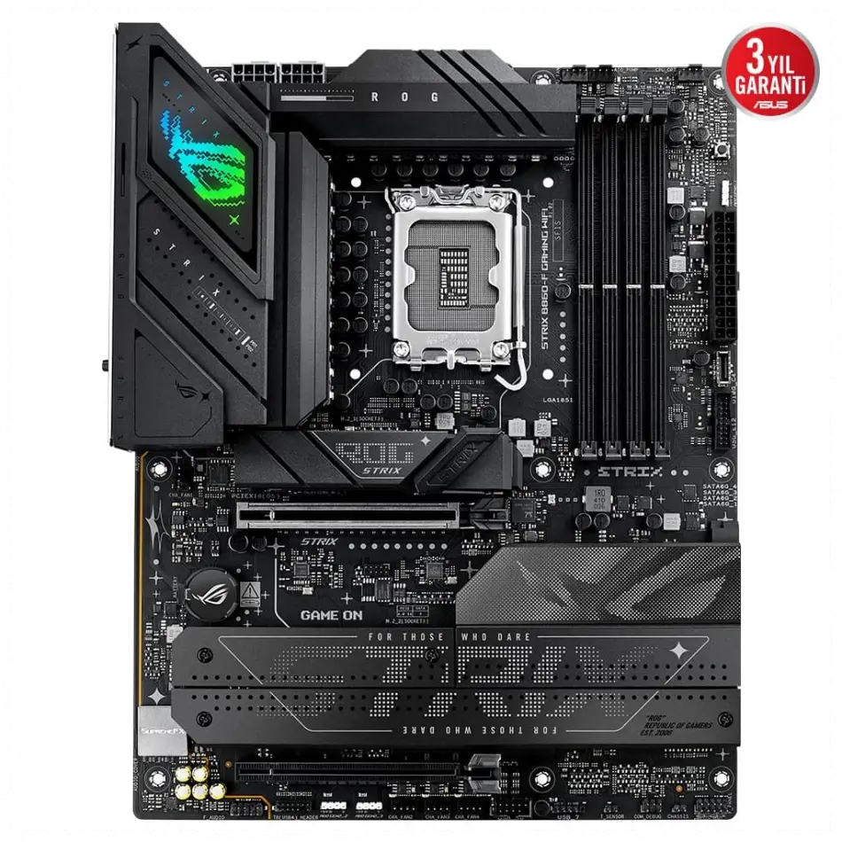 Asus Rog Strıx B860-f Gamıng Wıfı, 4xddr5, 4xm.2, Hdmı, Dp, Type-c, Wi-fi 7, Bluetooth V5.4, Intel Core Ultra Cpu(seri 2), Lga1851 Soket, Gaming Anakart