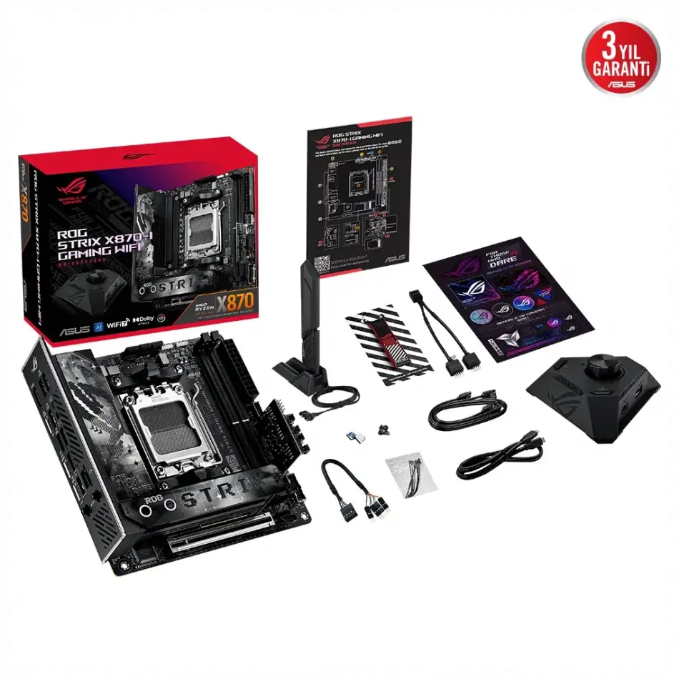 Asus Rog Strıx X870-ı Gamıng Wıfı, 2xddr5, 2xm.2, Hdmı, Dp, Type-c, Wi-fi 7, Bluetooth V5.4, Mini Itx, Am5 Soket Gamıng Anakart