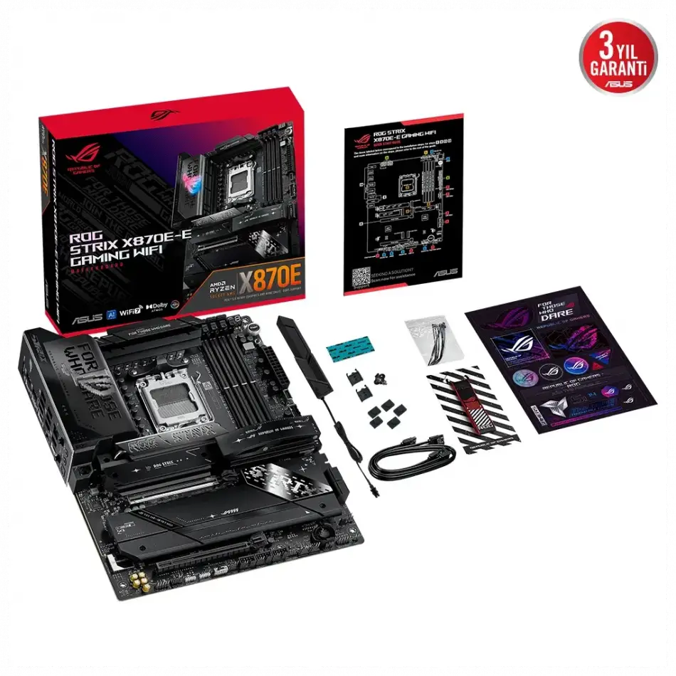 Asus Rog Strıx X870e-e Gamıng Wıfı, 4xddr5, 5xm.2, Hdmı, Dp, Type-c, Pcıe 5.0, 2xwi-fi 7, Bluetooth V5.4, Am5 Soket Gamıng Anakart