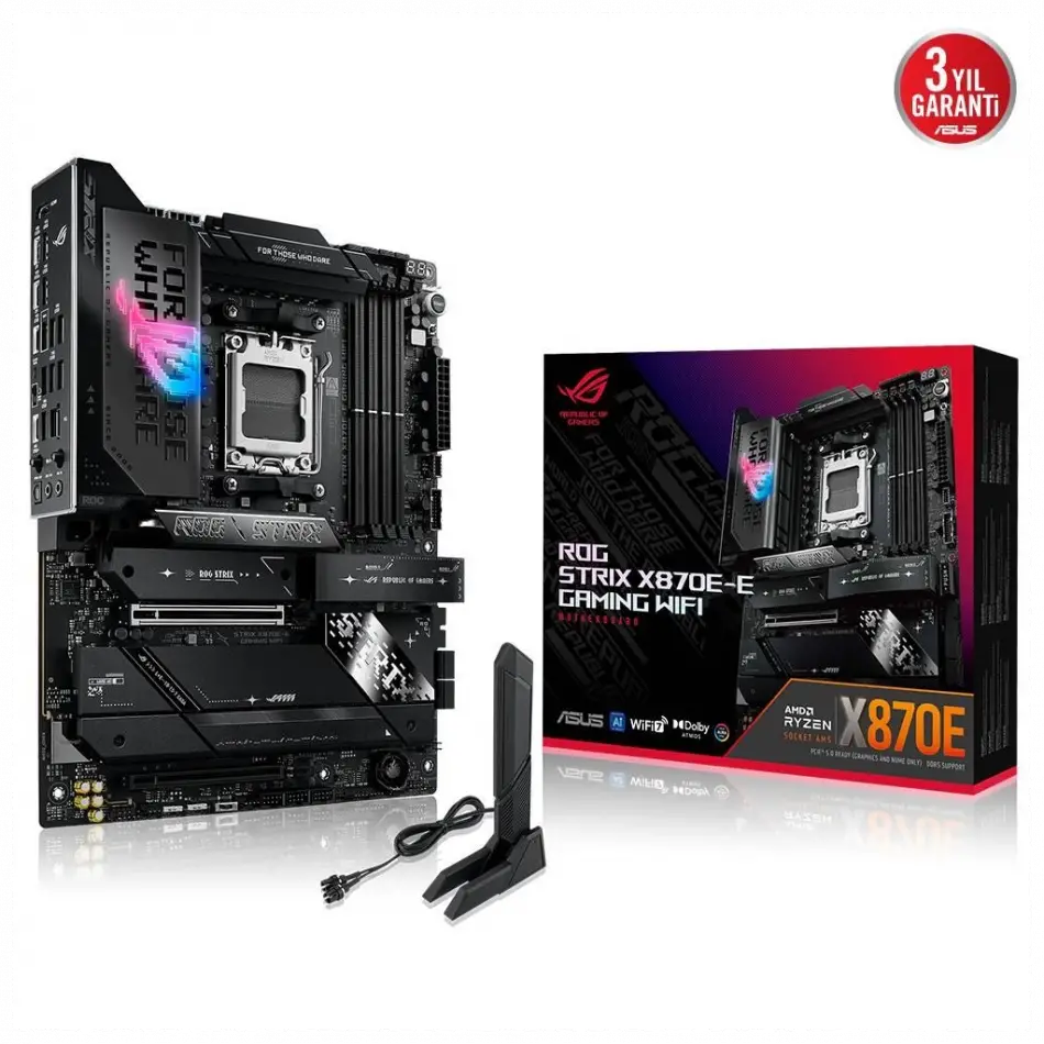 Asus Rog Strıx X870e-e Gamıng Wıfı, 4xddr5, 5xm.2, Hdmı, Dp, Type-c, Pcıe 5.0, 2xwi-fi 7, Bluetooth V5.4, Am5 Soket Gamıng Anakart
