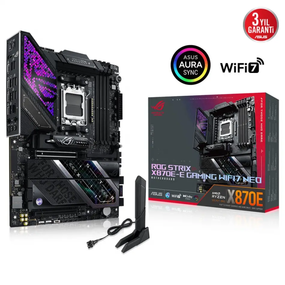Asus Rog Strıx X870e-e Gamıng Wıfı7 Neo, 4xddr5,  5xm.2, Hdmı, Dp, Type-c, Pcıe 5.0, 2xwi-fi 7, Bluetooth V5.4, Am5 Soket Gamıng Anakart