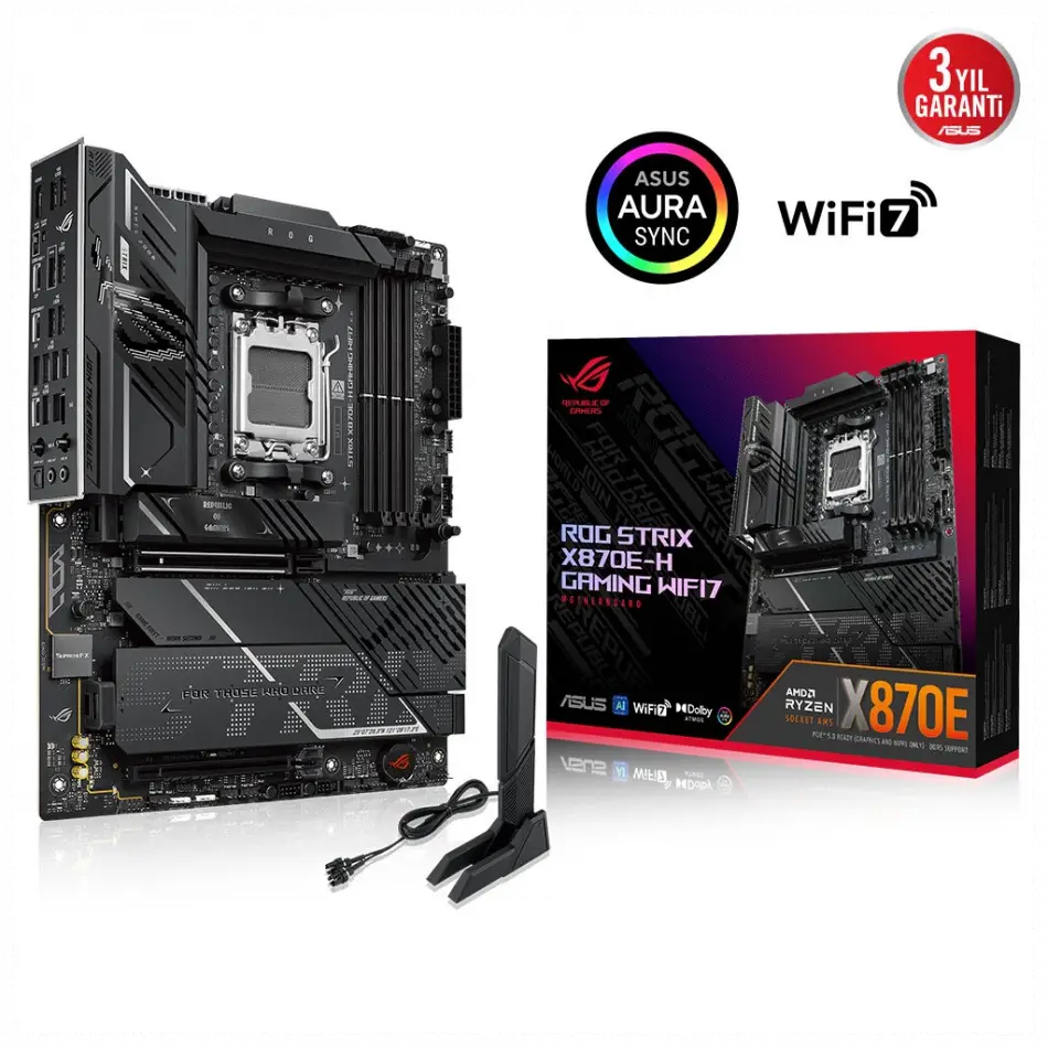 Asus Rog Strıx X870e-h Gamıng Wıfı7, 4xddr5, 4xm.2, Dp, Hdmı, Type-c, Pcıe 5.0, Wi-fi 7, Bluetooth V5.4, Am5 Soket Gamıng Anakart