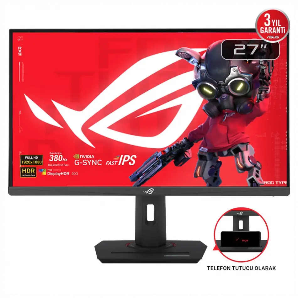 Asus Rog Strıx Xg279cns 27 0.3ms, 380hz, Full Hd, Dp, Hdmı, Usb-c, Fast Ips Led, Elmb Sync Premium, Gamıng Monitör
