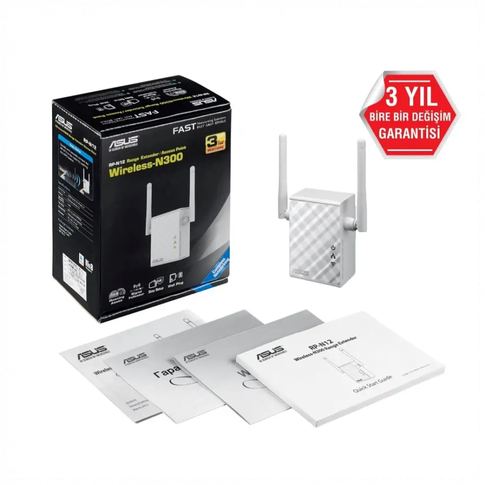 Asus Rp-n12, N300, 300mbps, 2.4ghz Wps Butonu, 1port Megabit Lan, Menzil Genişletici