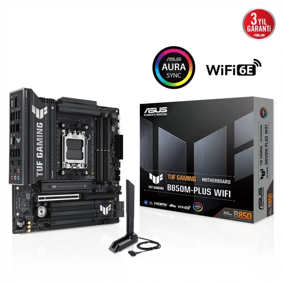 Asus Tuf Gamıng B850m-plus Wıfı, 4xddr5, 3x M.2, Hdmı, Dp, Type-c, Wi-fi 6e, Bluetooth V5.3, Am5 Soket Gamıng Anakart