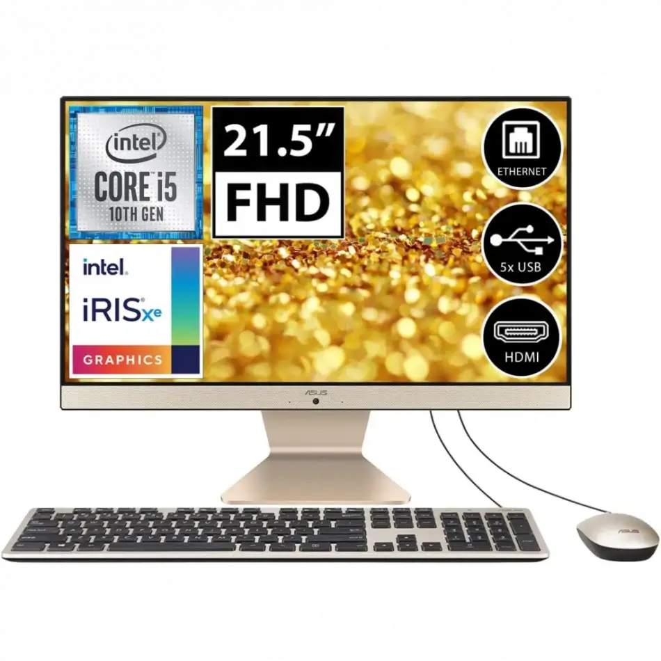 Asus V222fak-ba025m, İ5-10210u, 21,5  Fhd Ekran, 8gb Ddr4 Ram, 256gb Ssd, Wi-fi 5, Type-a, Paylaşımlı Ekran Kartı, Free Dos, All In One Pc, (gold/siyah)