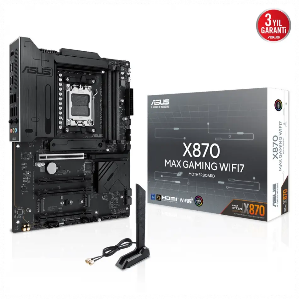 Asus X870 Max Gamıng Wıfı7, 4xddr5, 3x M2, Hdmı, Dp, Type-c, Wi-fi 7, Bluetooth V5.3, Am5 Soket Gamıng Anakart