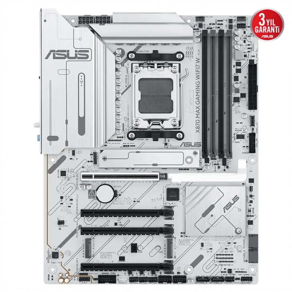 Asus X870 Max Gamıng Wıfı7 W, 4xddr5, 3xm2, Hdmı, Dp, Type-c, Wi-fi 7, Bluetooth V5.3, Am5 Soket Gamıng Anakart