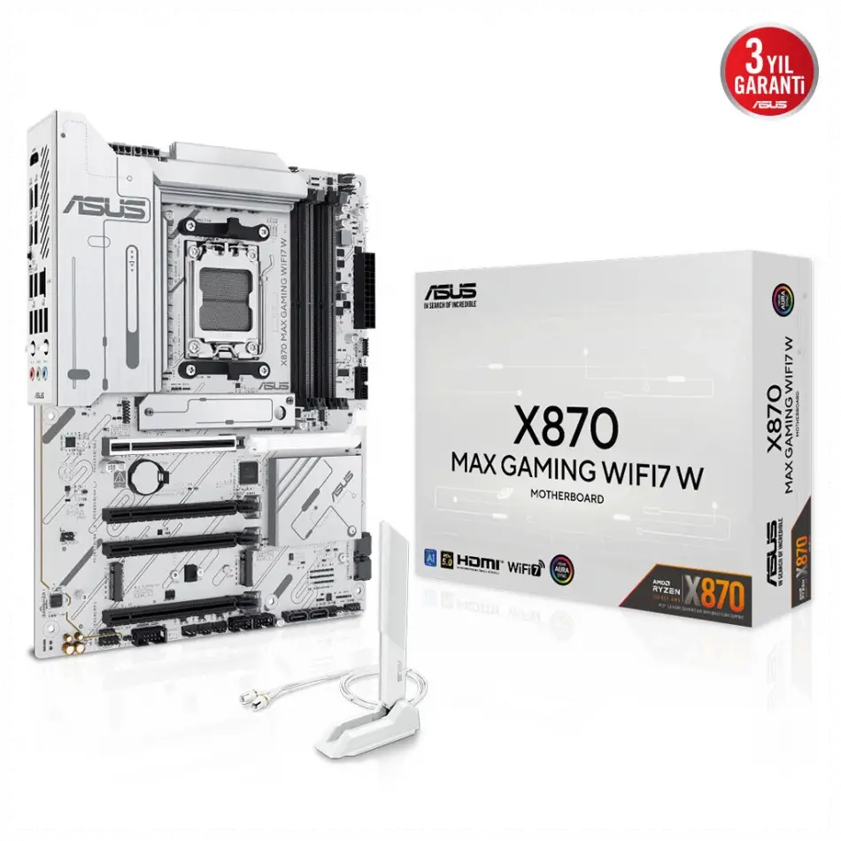 Asus X870 Max Gamıng Wıfı7 W, 4xddr5, 3xm2, Hdmı, Dp, Type-c, Wi-fi 7, Bluetooth V5.3, Am5 Soket Gamıng Anakart