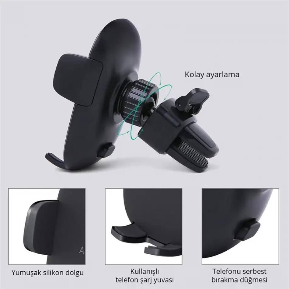 Aukey Hd-c48-bk 360 Derece Tüm Cihazlarla Uyumlu Araç İçi Telefon Tutucu Kolay Kilitleme/bırakma