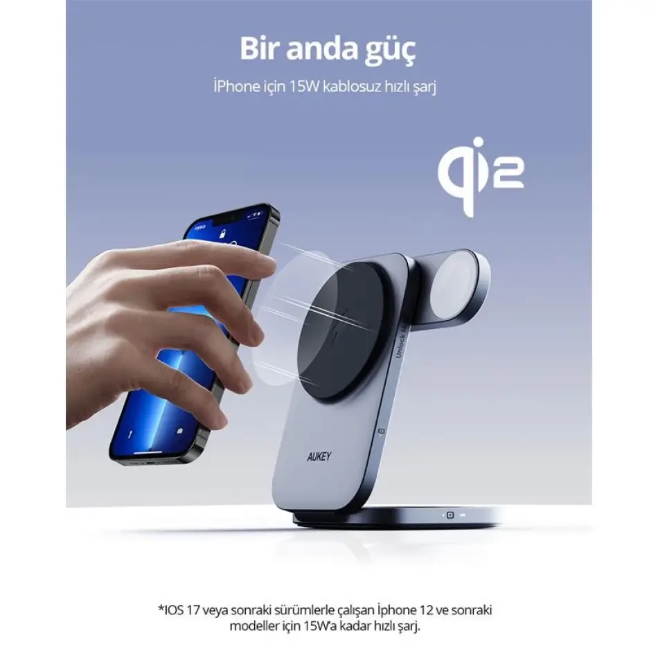 Aukey Lc-mc312-gy Magfusıon Z Qı2 15w Katlanabilir 3 Ü 1 Arada Mıknatıslı Kablosuz Şarj Cihazı