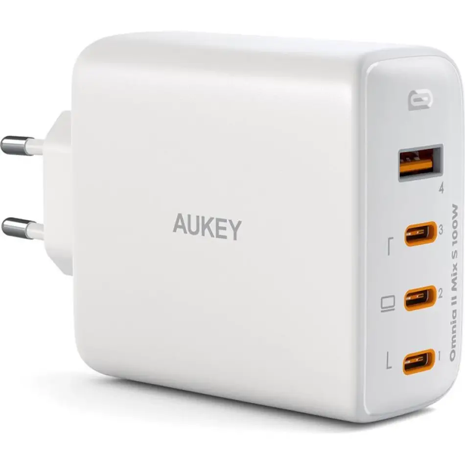 Aukey Pa-b7s-wh 100w Dört Bağlantı Noktalı Pd Gan Duvar Şarj Cihazı