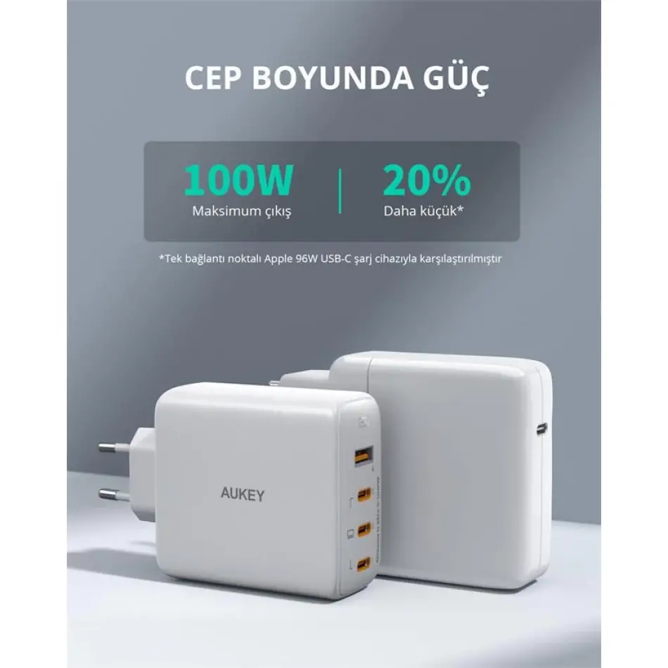 Aukey Pa-b7s-wh 100w Dört Bağlantı Noktalı Pd Gan Duvar Şarj Cihazı