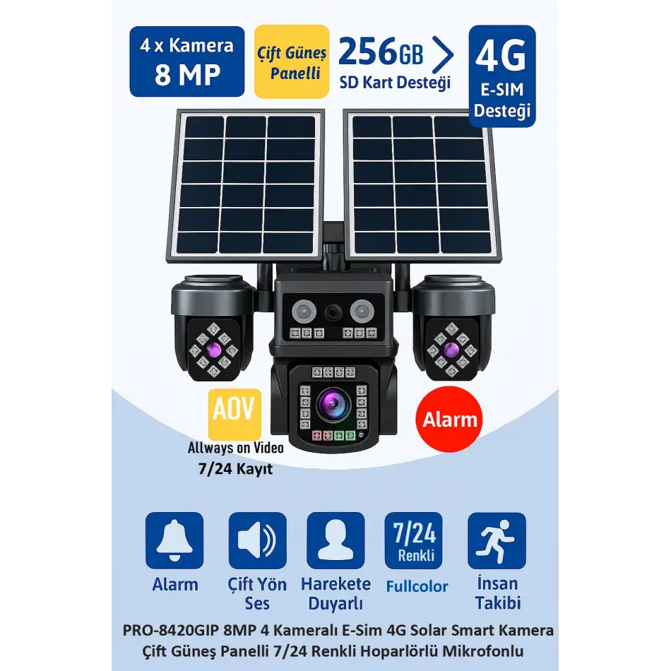 Balandı Pro-8420gıp 8mp 4 Kameralı 4g Aov E-sim Solar Kamera (hıeasy)