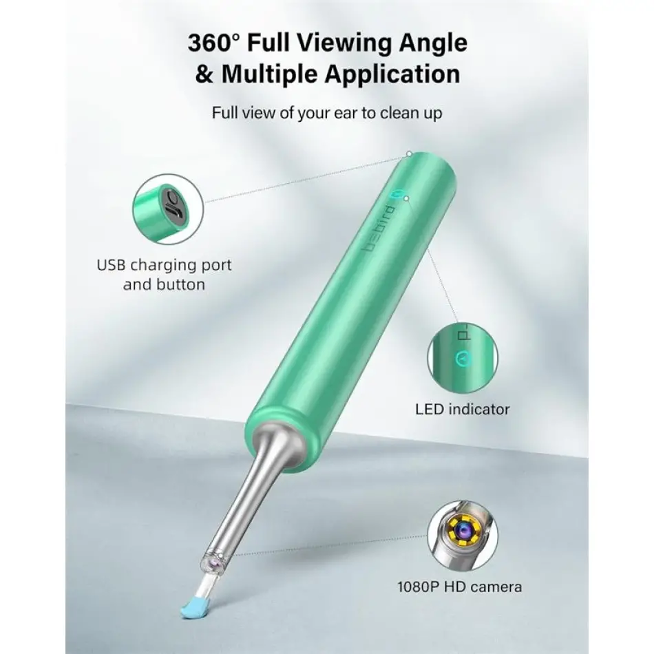 Bebırd T5 3mp Kamera 3.5mm Lens Şarjlı Wıfı Görüntülü Kulak Temizleyici Yeşil Renk