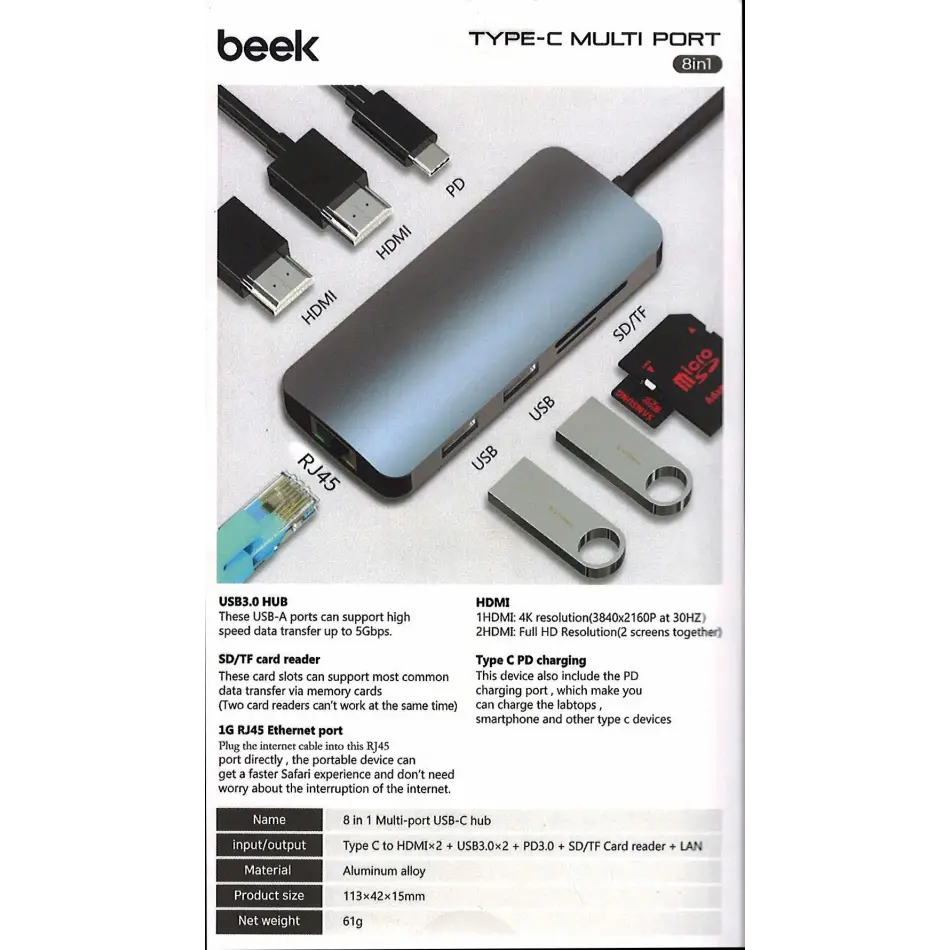 Beek Ba-dck-uc08dh 8li Usb Type-c Docking Station