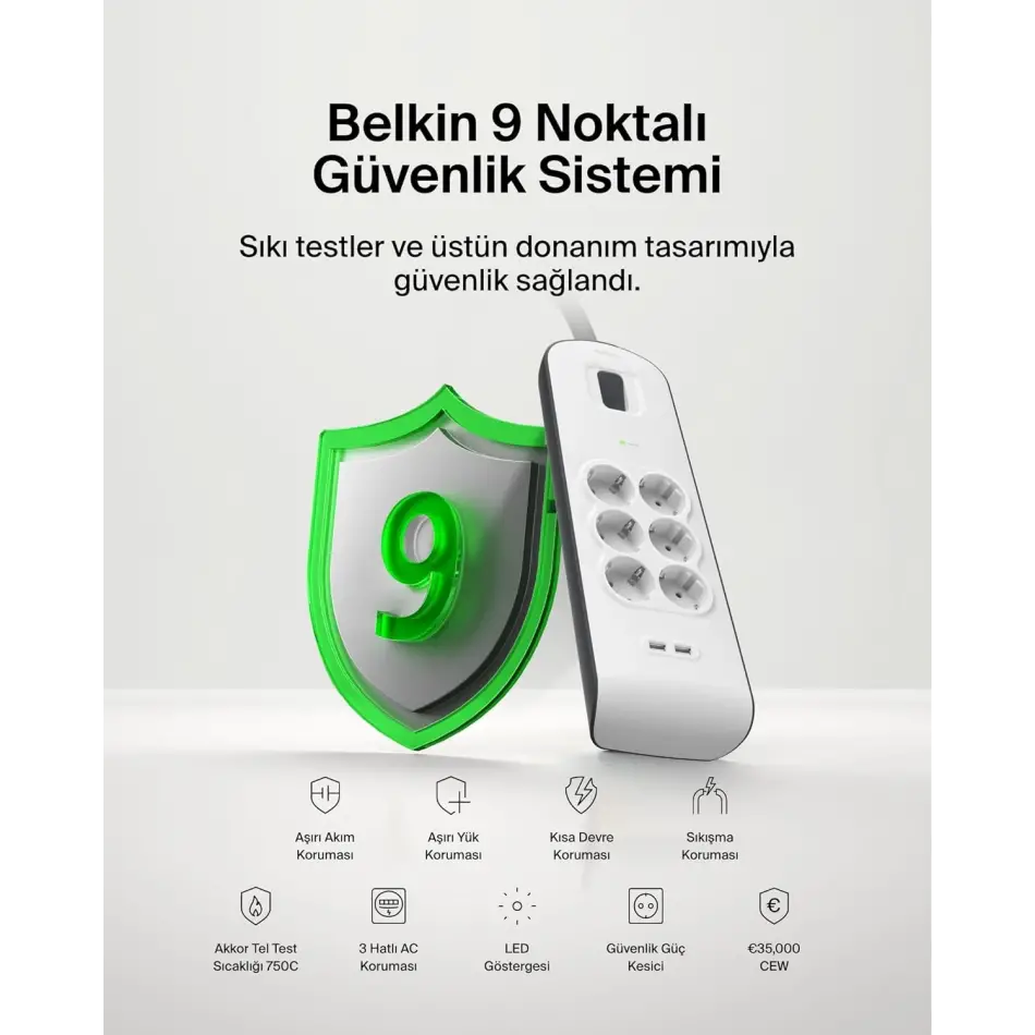BELKIN BSV604 2 METRE 6LI USBA AKIM KOR. PRIZ