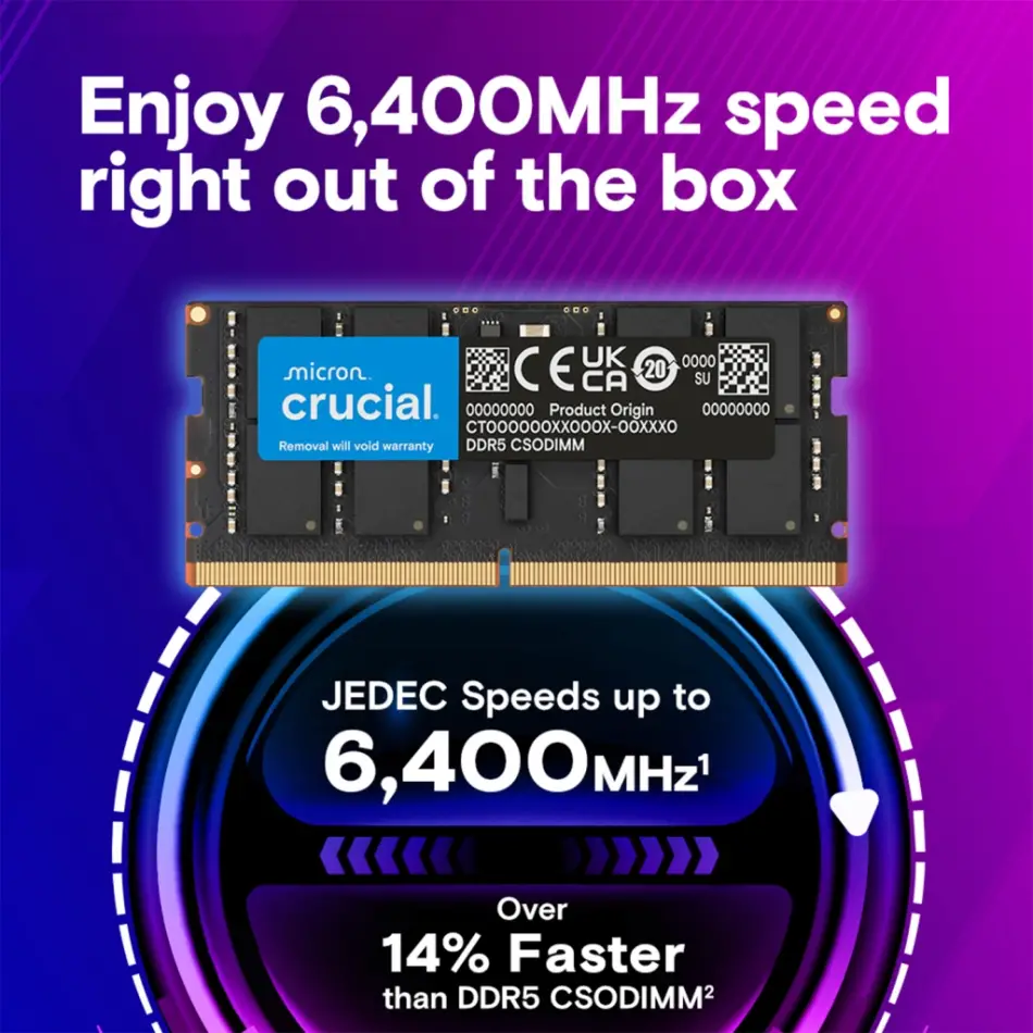 Crucıal Ct16g64c52cs5, 16gb, 6400mhz, Ddr5, Cl52,  Sodımm, Notebook Ram (by Micron)