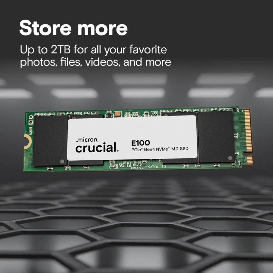 Crucıal Ct480e100ssd8, E100, 480gb, 4700/2500, Gen4, Nvme Pcıe M.2 2280, Ssd