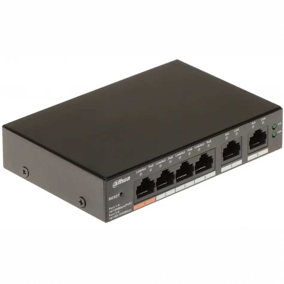 Dahua Cs4006-4et-60, 4 Port, Megabit, Poe 60w, 2 Port Uplink, Cloud Yönetilebilir, Switch