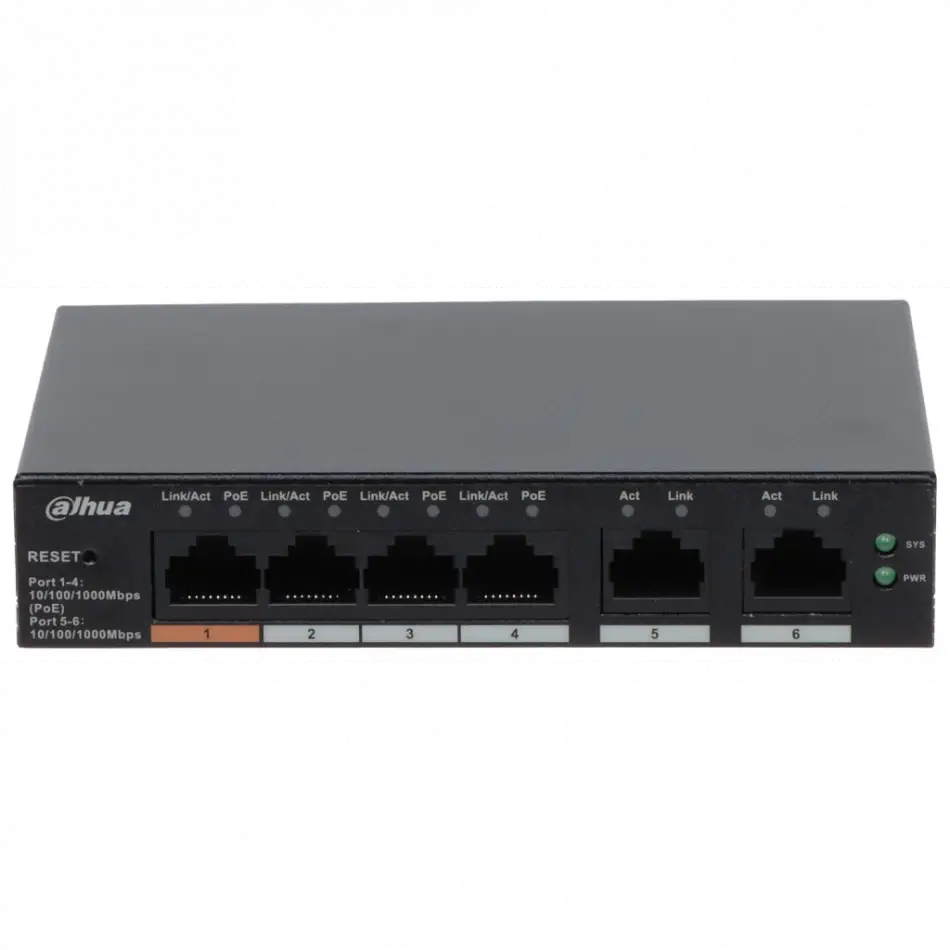 Dahua Cs4006-4gt-60, 4 Port, Gigabit, Poe 60w, 2 Port Uplink, Cloud Yönetilebilir, Switch