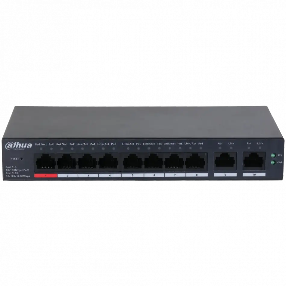 Dahua Cs4010-8et-110, 8 Port, Megabit, Poe 110w, 2 Port Uplink, Cloud Yönetilebilir, Switch