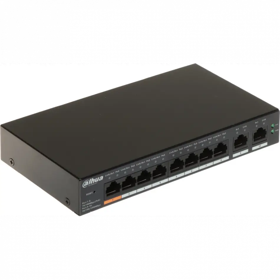 Dahua Cs4010-8et-60, 8 Port, Megabit, Poe 60w, 2 Port Gigabit Uplink, Cloud Yönetilebilir, Switch
