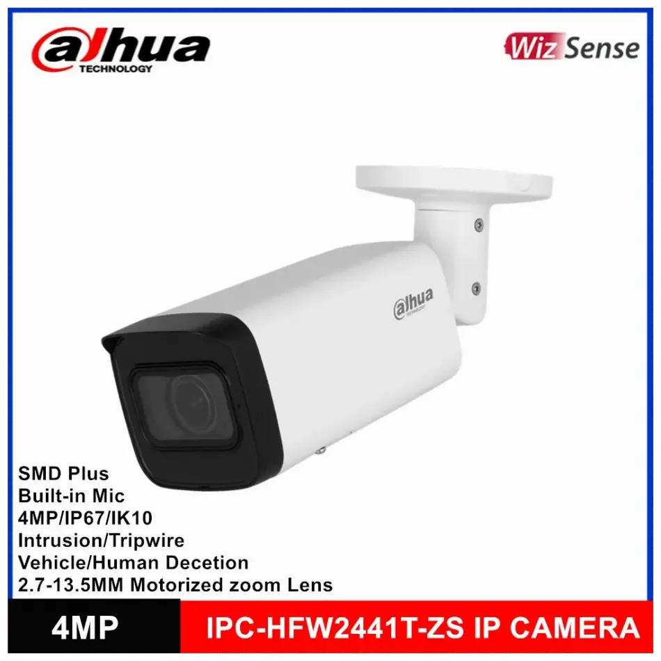 Dahua Ipc-hfw2441t-zas-2713, 4mpix, 2,7-13,5mm Motorize Lens, H265+,starlight, 60mt Gece Görüşü, Dahili Mikrofon, Ip67, Poe Bullet Ip Kamera