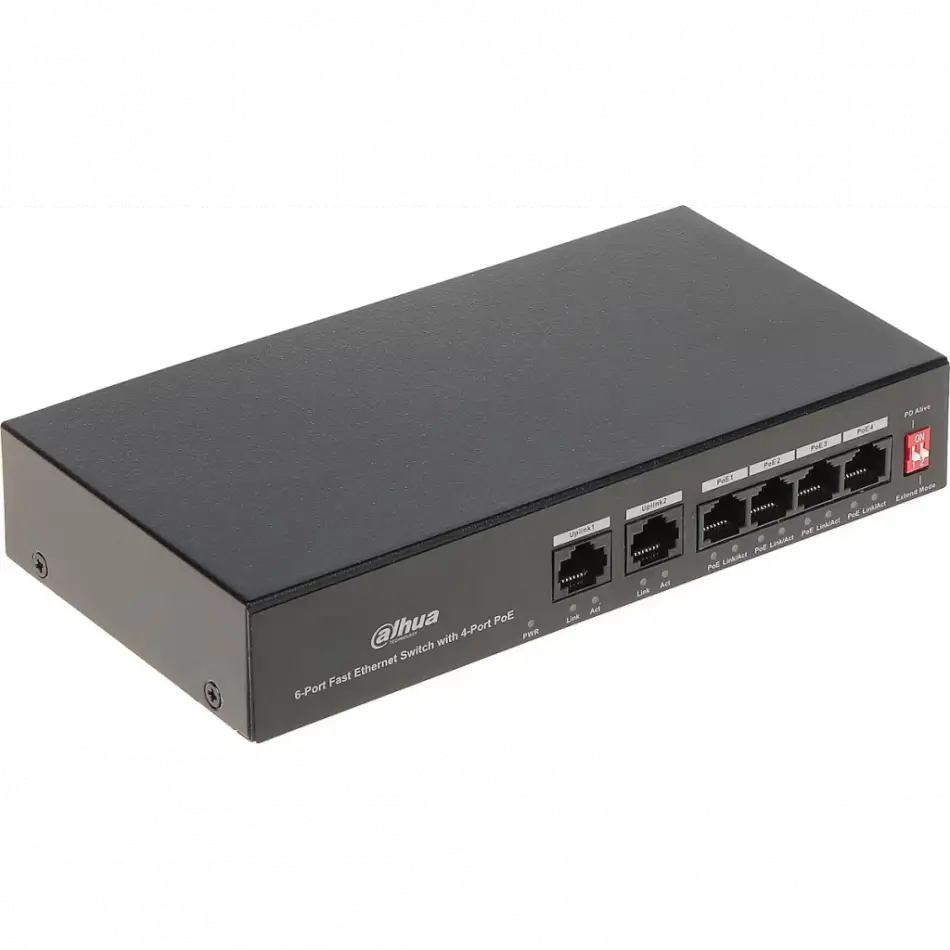 Dahua Pfs3006-4et-36, 4 Port, Megabit, Poe 36w, 2 Port Uplink, Yönetilemez, Masaüstü Switch