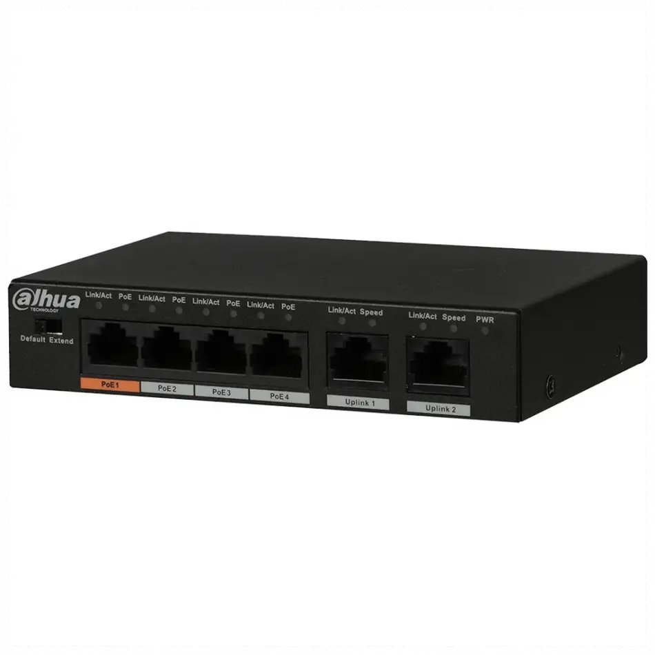 Dahua Pfs3006-4et-60-v2, 4 Port, Megabit, Poe 60w, 2 Port Uplink, Yönetilemez, Masaüstü Switch