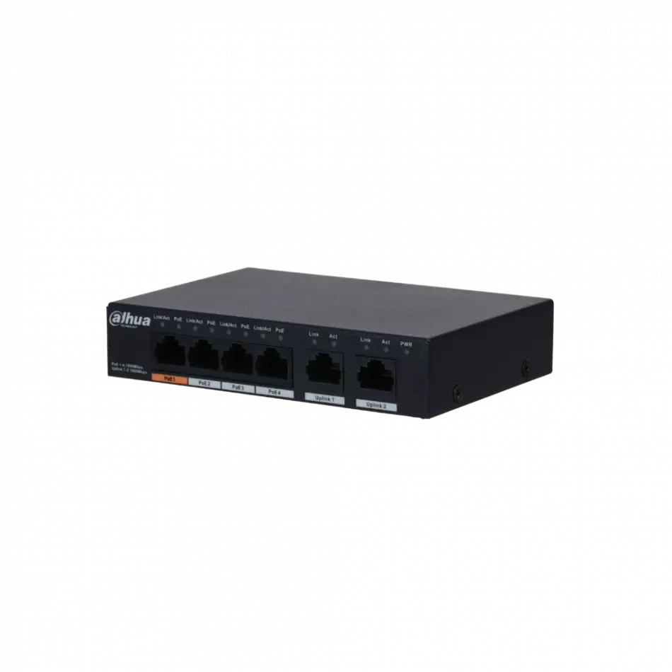 Dahua Pfs3006-4gt-60-v2, 4 Port, Gigabit, Poe 60w, 2 Port Uplink, Yönetilemez, Masaüstü Switch