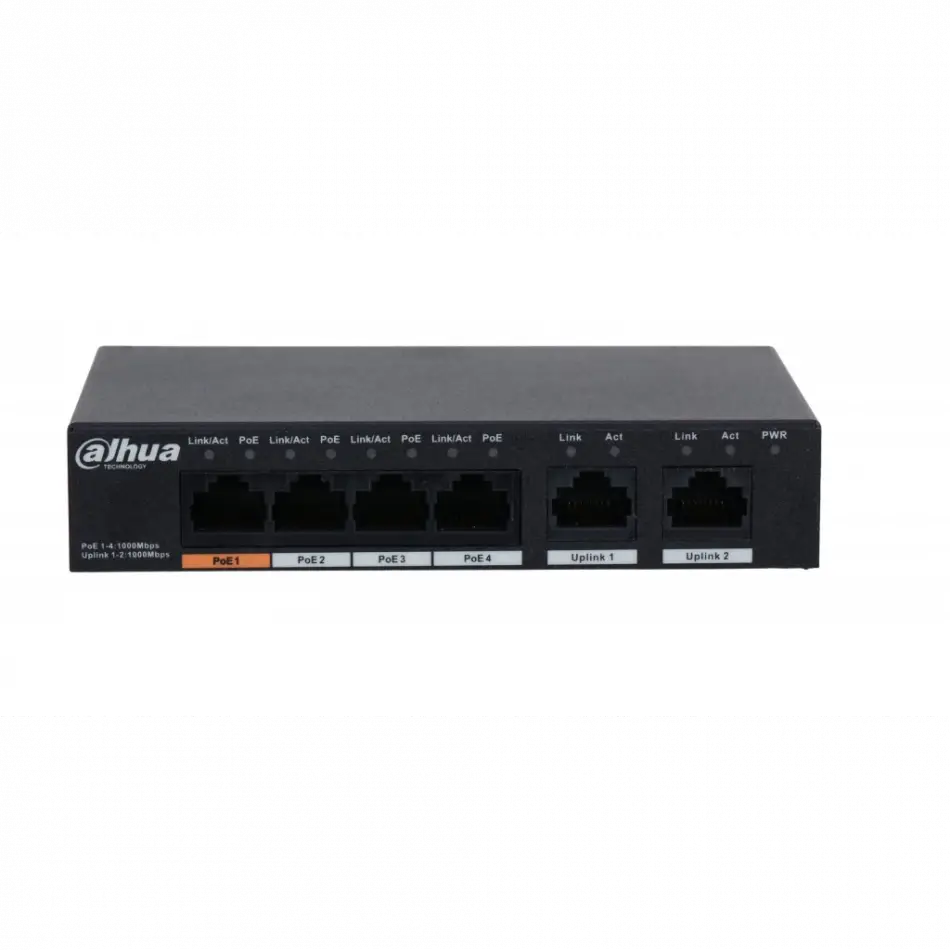 Dahua Pfs3006-4gt-60-v2, 4 Port, Gigabit, Poe 60w, 2 Port Uplink, Yönetilemez, Masaüstü Switch