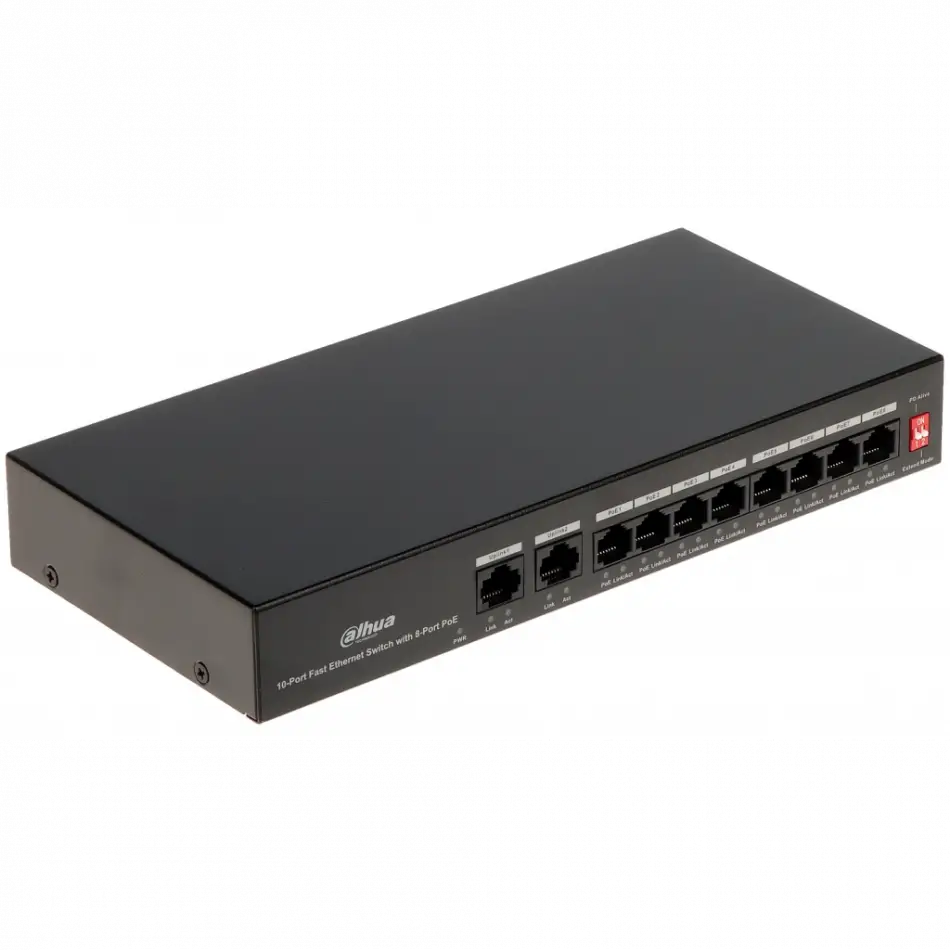 Dahua Pfs3010-8et-65, 8 Port, Megabit, Poe 65w, 2 Port Uplink, Yönetilemez, Masaüstü Switch