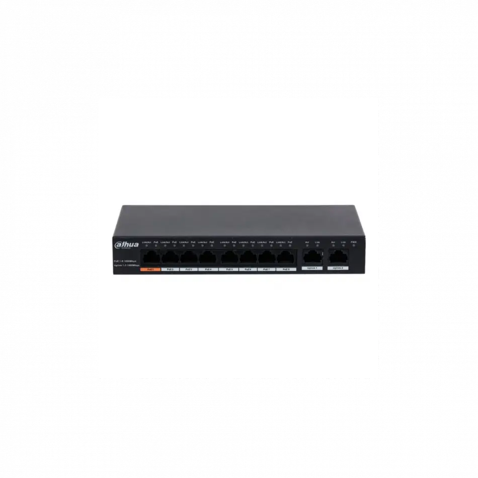 Dahua Pfs3010-8gt-96, 8 Port, Gigabit, Poe 96w, 2 Port Gigabit Uplink, Yönetilemez, Masaüstü Switch