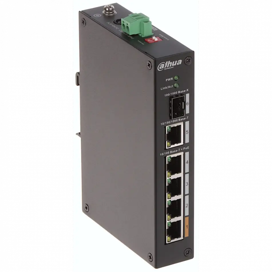 Dahua Pfs3106-4et-60-v2, 4 Port, Megabit, Poe 60w, 1 Port Gigabit Uplink, 1 Port Gigabit Sfp, Yönetilemez, Masaüstü Switch