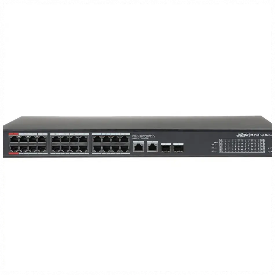 Dahua Pfs3228-24gt-360, 24 Port, Gigabit, Poe 360w, 2 Port Gigabit Uplink, 2 Port Gigabit Combo Sfp, Rack Mount Switch