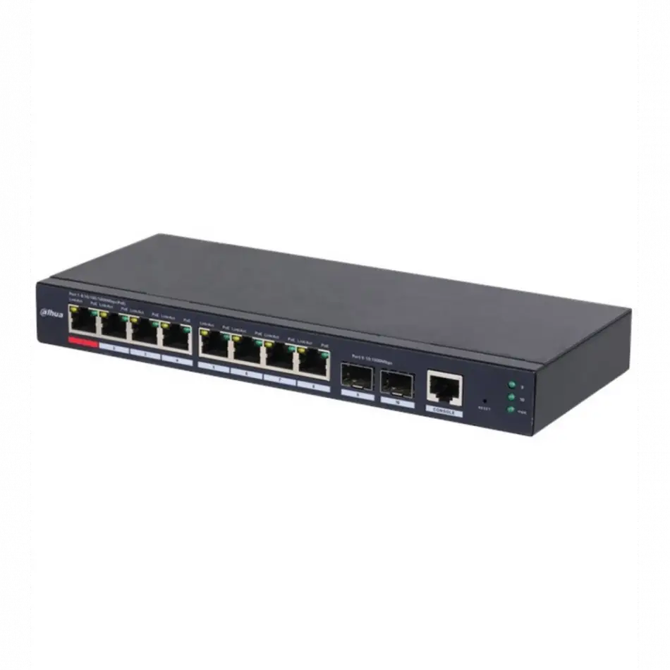Dahua S4210-8gt-110, 8 Port, Gigabit, Poe 110w, 2 Port Gigabit Uplink, Longe Range 250mt., Cloud Yönetilebilir, Switch
