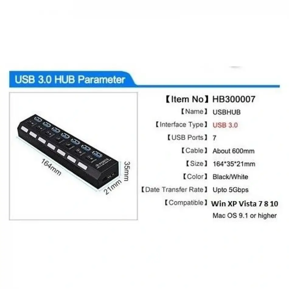 Daytona A5258  Usb3.0 7 Portlu Anahtarlı Çoklayıcı