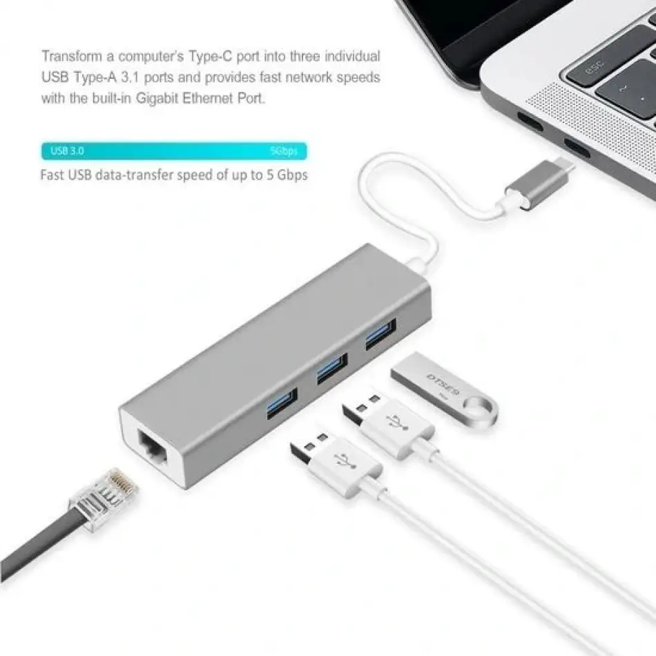 Daytona Fc-05g 4lü Usbc=>1 Rj45 Gigabit+3 Usb Por